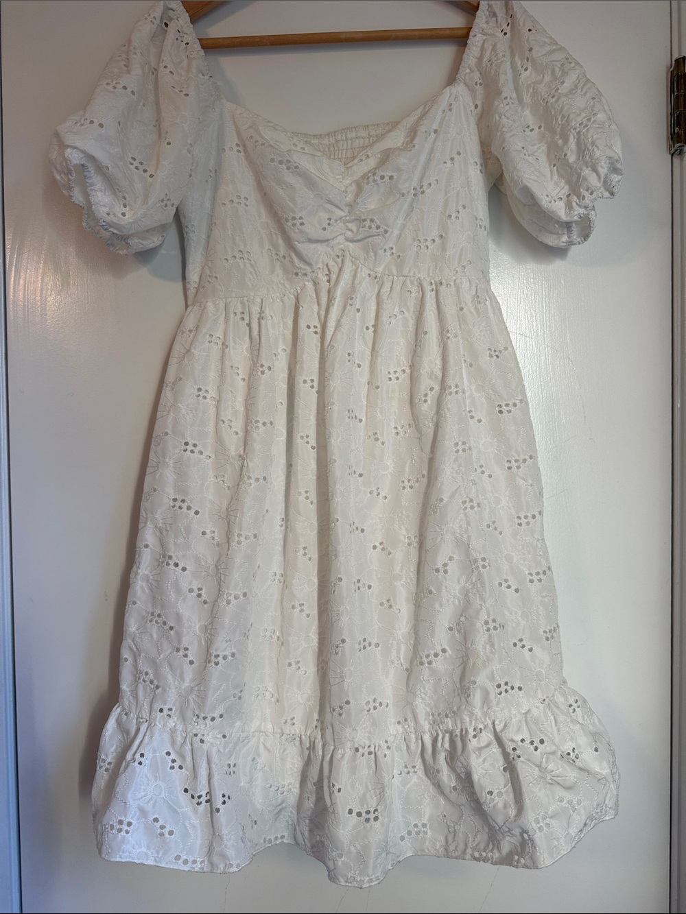 White Eyelet Puff Sleeve Mini Dress